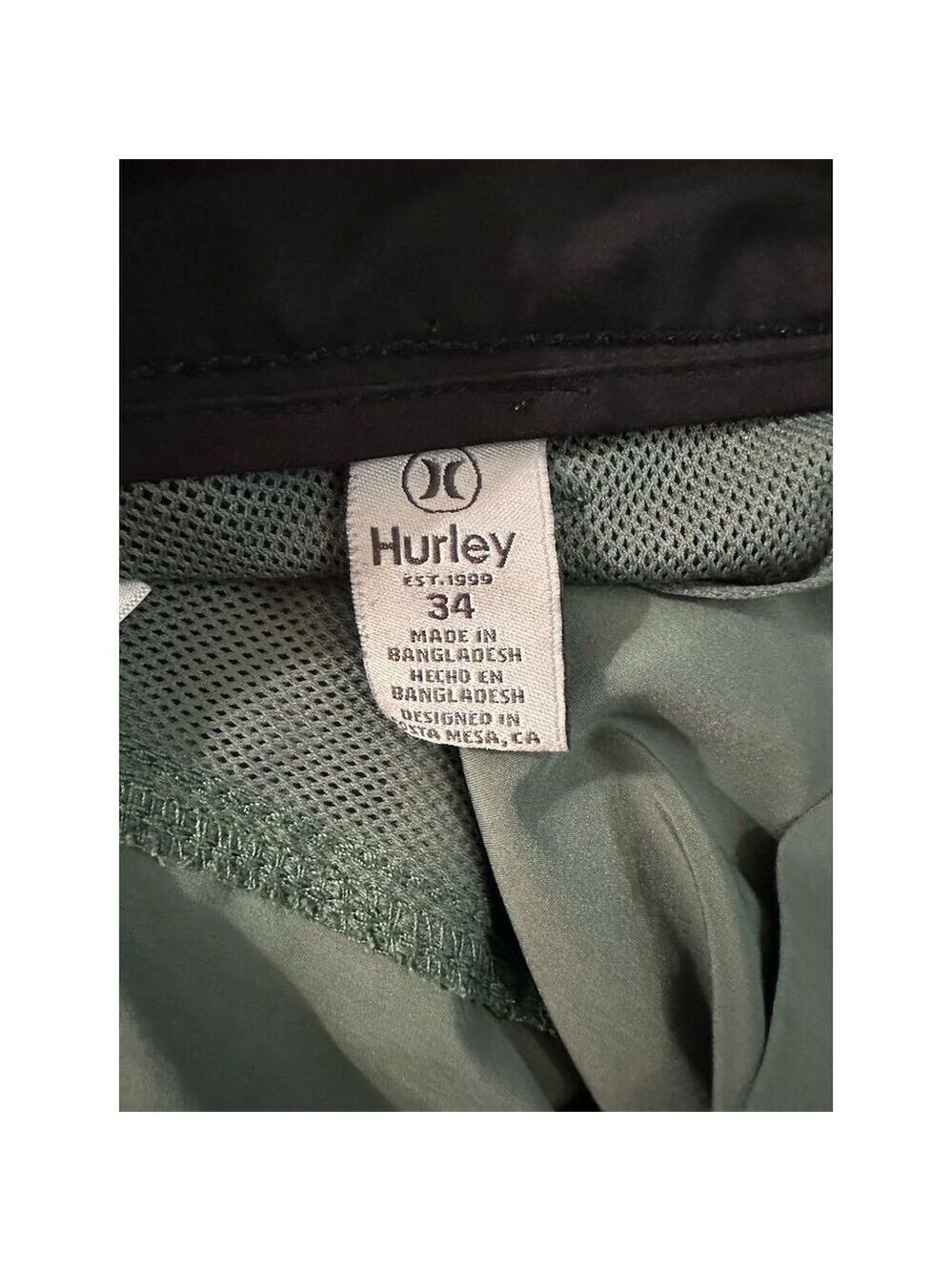 Hurley Men's Chino Shorts Size 34 Olive Green Casual Flat Front - Picture 7 of 7